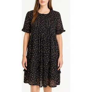 Top Shop dress tiered boxy black ditsy floral print lined women's SZ 4 knee leng